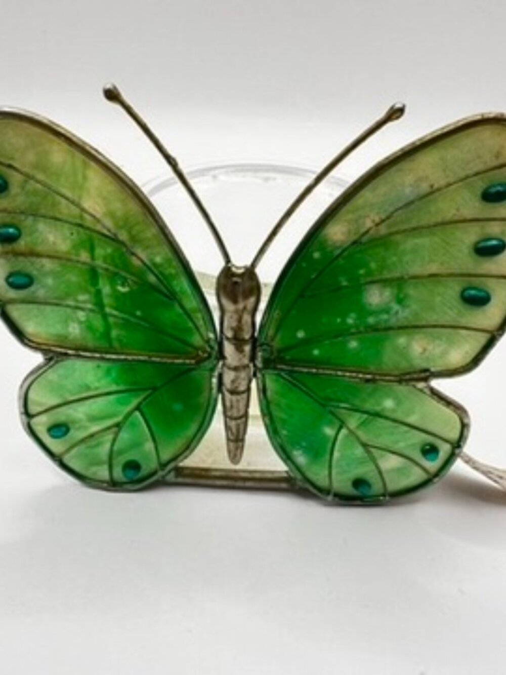 NEW iridescent Butterfly Stained Glass Votive Candle Holder Green Ombre 3.5"